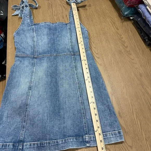 Alice + Olivia Denim Overall Skirt Dress 12 Stretch Fitted Preppy Y2K Bow Luxury - Picture 12 of 13